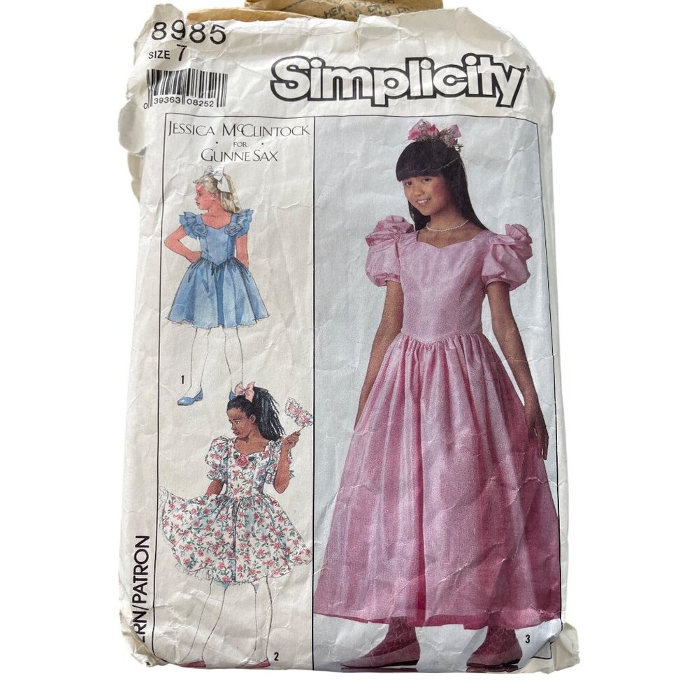 Simplicity 8985 Girls Dress Pattern Size 7 Jessica McClintock For Gunne Sax CUT